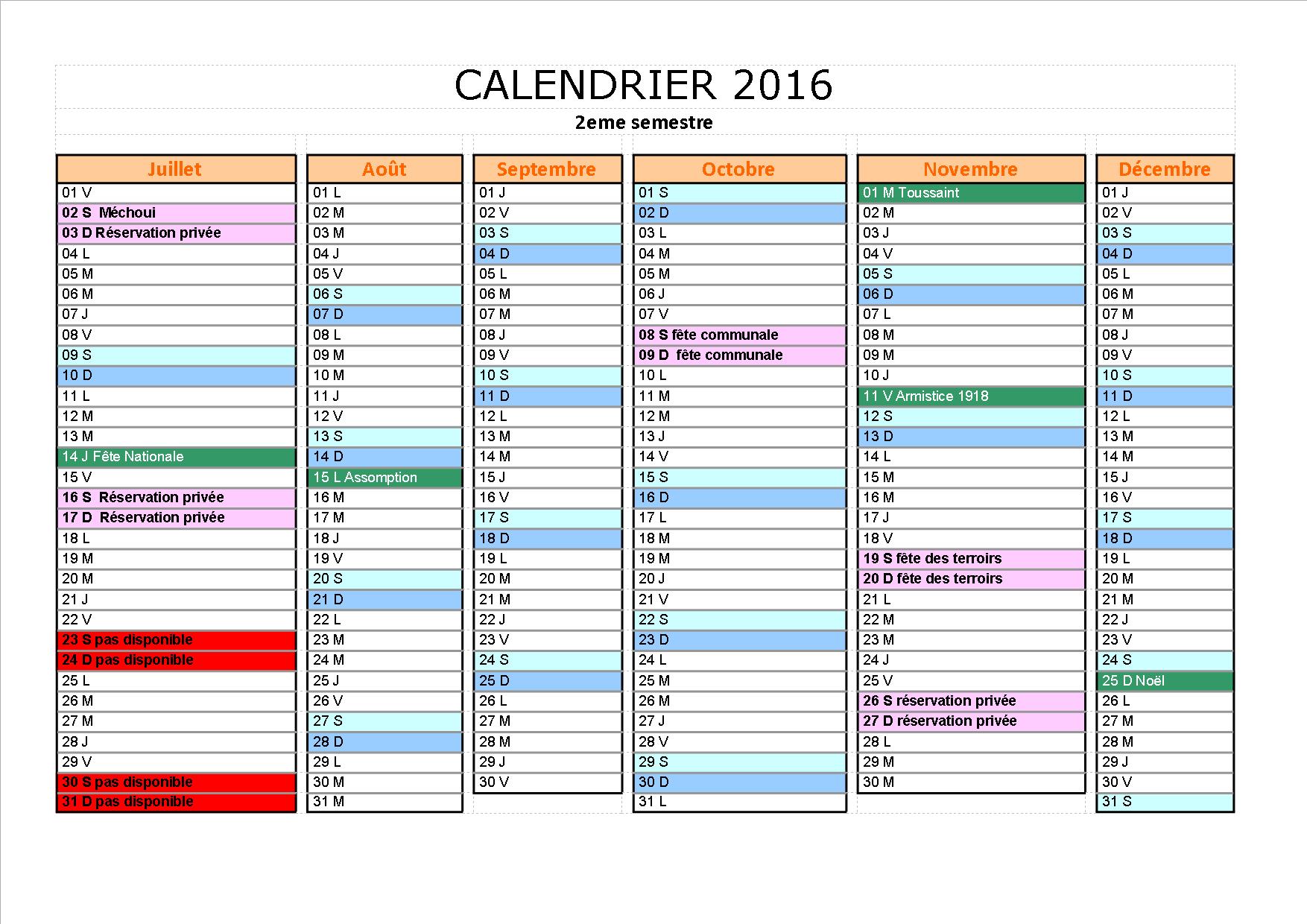 calendrier salle